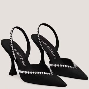 New Stuart Weitzman Black Gemcut Curve Pointed Toe Slingback Pump